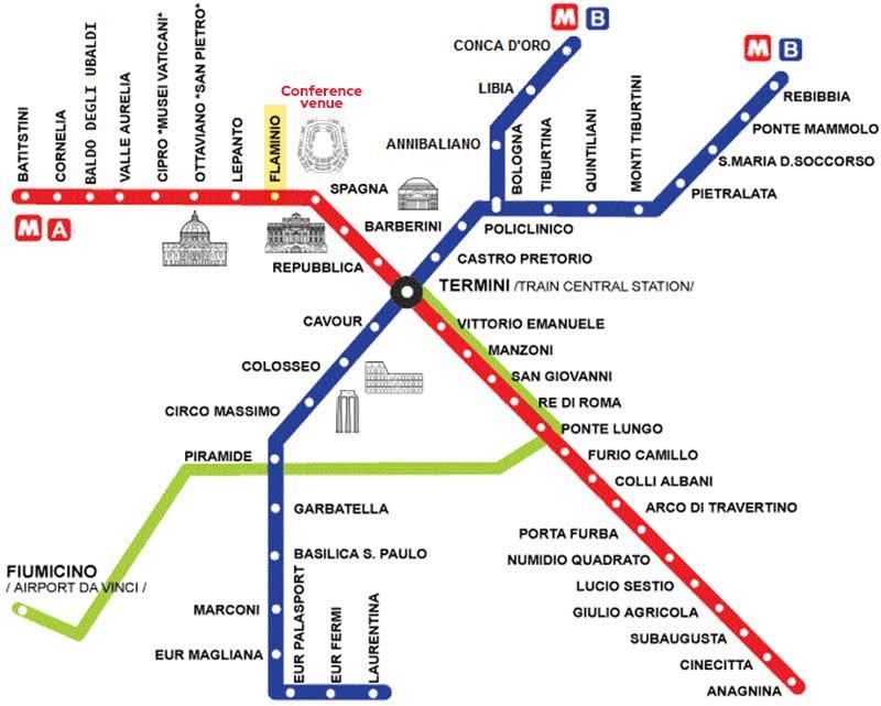 a map of Rome's metro system with the conference venue marked